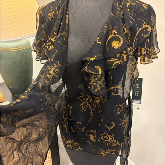 NWT Lauren Ralph Lauren Y2K Luxury 90’s Floral Mesh Wrap Blouse Size 8 Festival - Picture 9 of 17